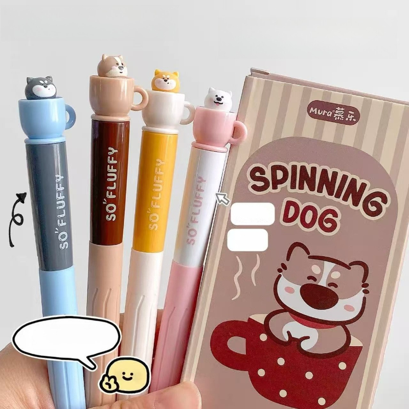 Gel Refill Pack - ปากกาเจลลายการ์ตูนหมาหมุนได้ น่ารัก สไตล์ Kawaii สำหรับนักเรียน หมึกสีดำ