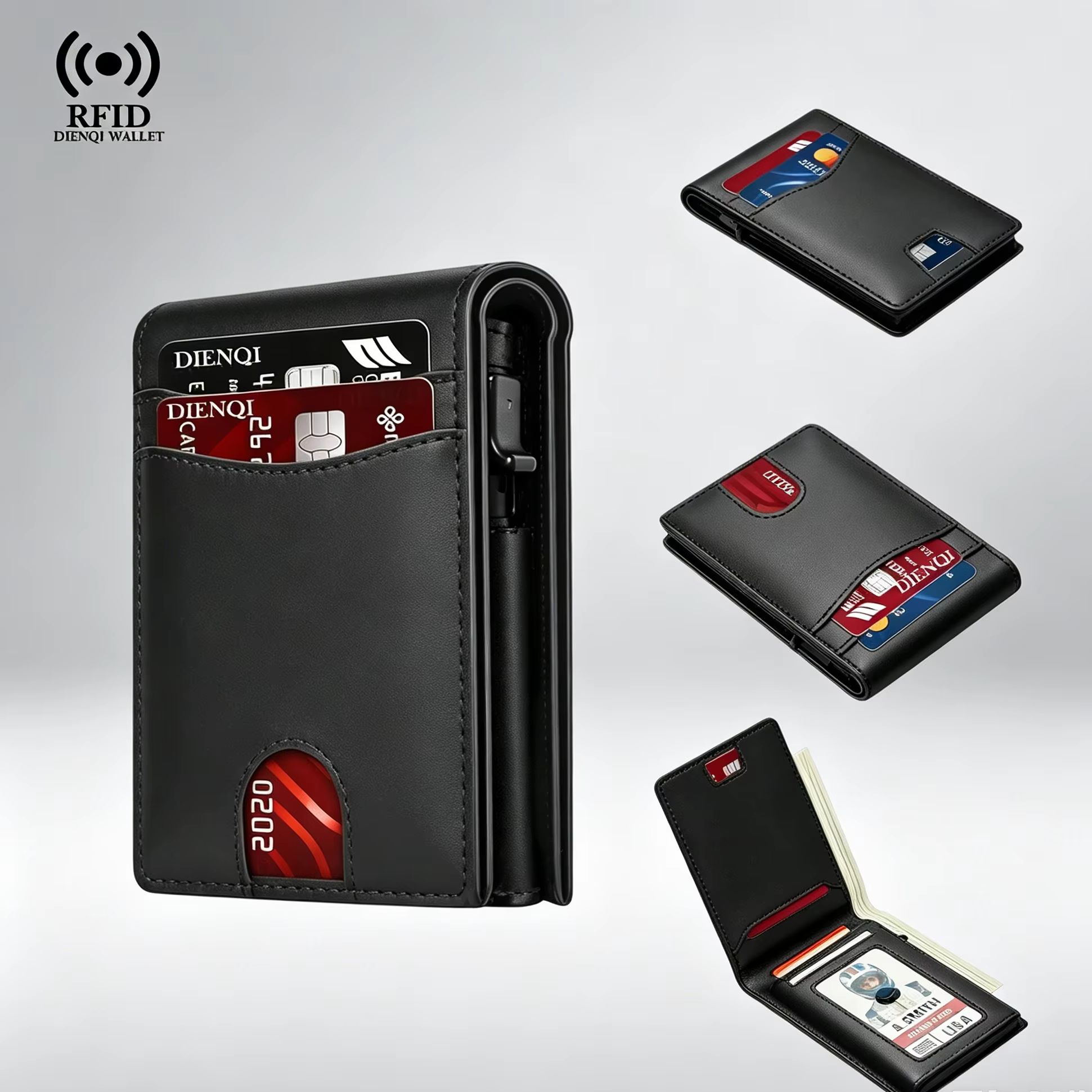 Index Card Holder - กระเป๋าสตางค์ผู้ชายแบบบางคุณภาพสูง ป้องกัน RFID สำหรับใส่บัตรเครดิตแบรนด์หรู
