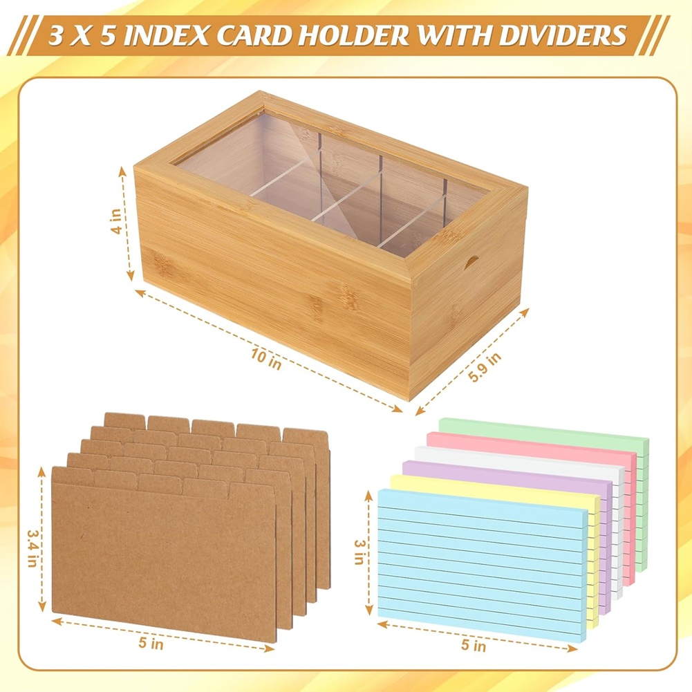 Card Index Box - ABUA Bamboo Index Card Organizer,กล่องใส่การ์ดขนาด 3x5