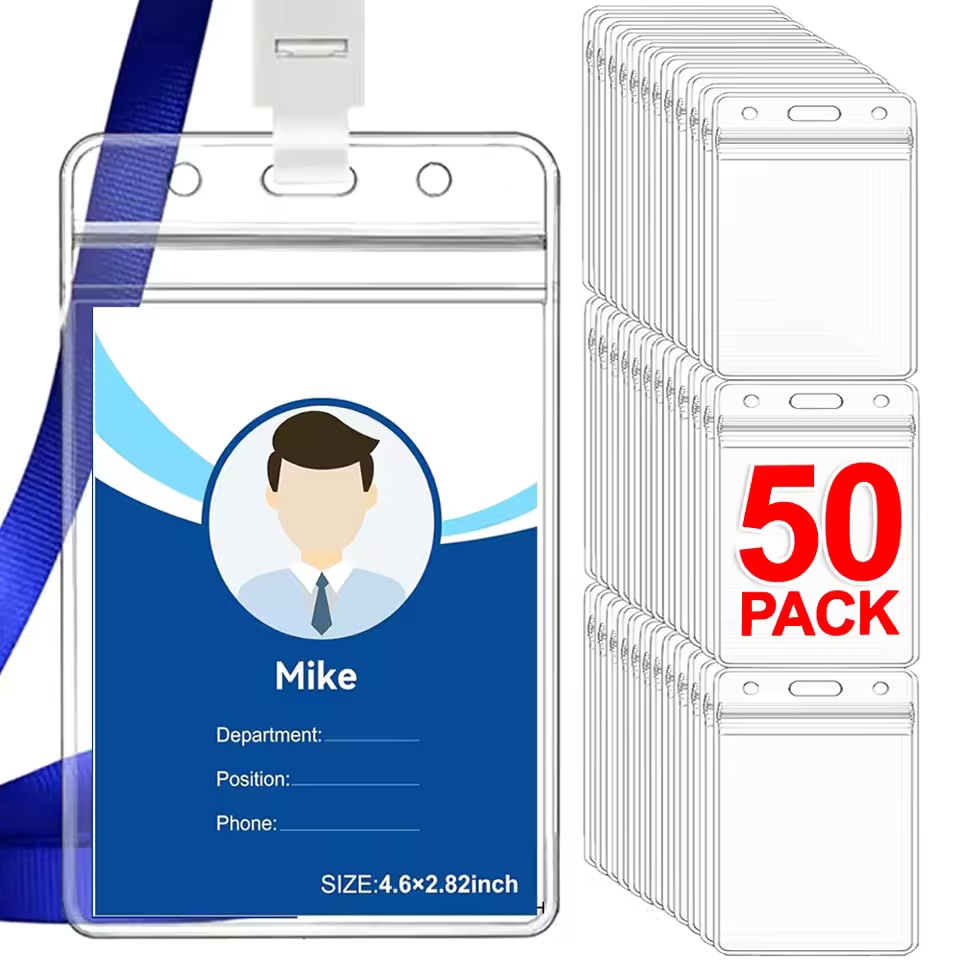 Index Card Holder - 50/40/10/1PCS ซองใส่บัตรประจำตัวแบบใสกันน้ำ หนา แนวตั้ง สำหรับใส่บัตรธุรกิจ พร้อมซิปปิดผนึก