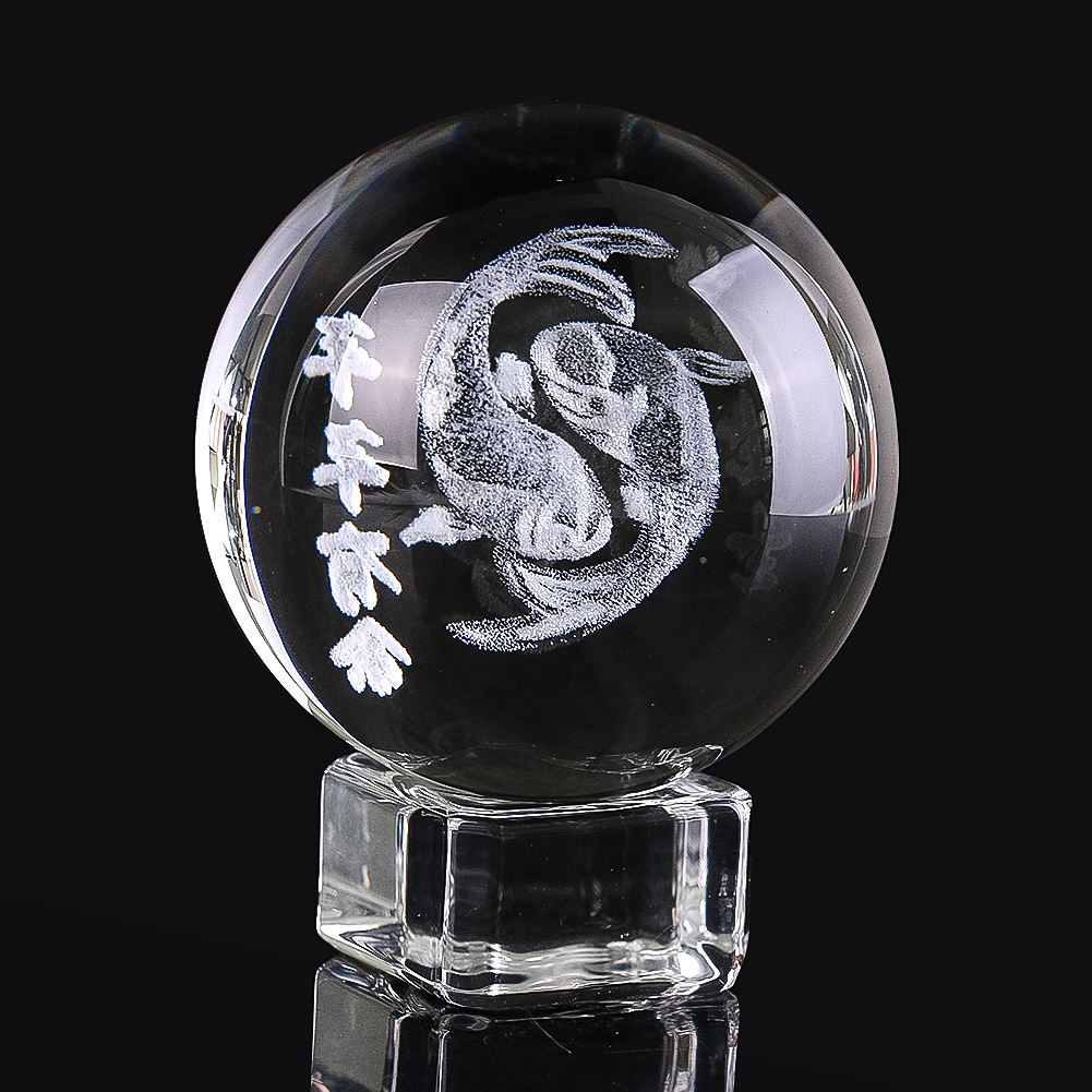 Paper Weight Crystal - ลูกบอลคริสตัลแกะสลัก3D 50มม. นำโชคปลา KOI มั่งคั่ง figurines