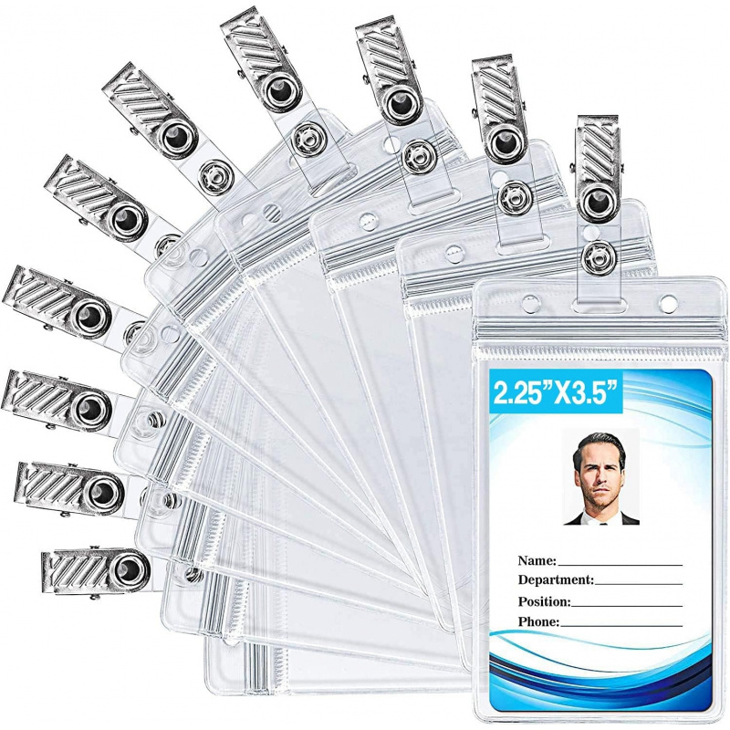 Index Card Holder - ที่ใส่บัตรประจำตัวพร้อมคลิปหนีบโลหะ – ที่ใส่บัตรประจำตัวแบบแนวตั้งพลาสติกใสกันน้ำ เหมาะสำหรับบัตรประจำตัวสำหรับทำงาน、กุญแจ c