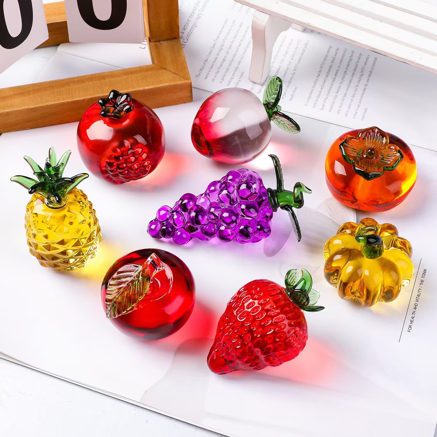 Paper Weight Crystal - ที่ทับกระดาษผลไม้คริสตัลประดับเพชร งานฝีมือแก้วหินธรรมชาติ ของที่ระลึก ของตกแต่งบ้าน ของประดับโต๊ะ รูปผลไม้