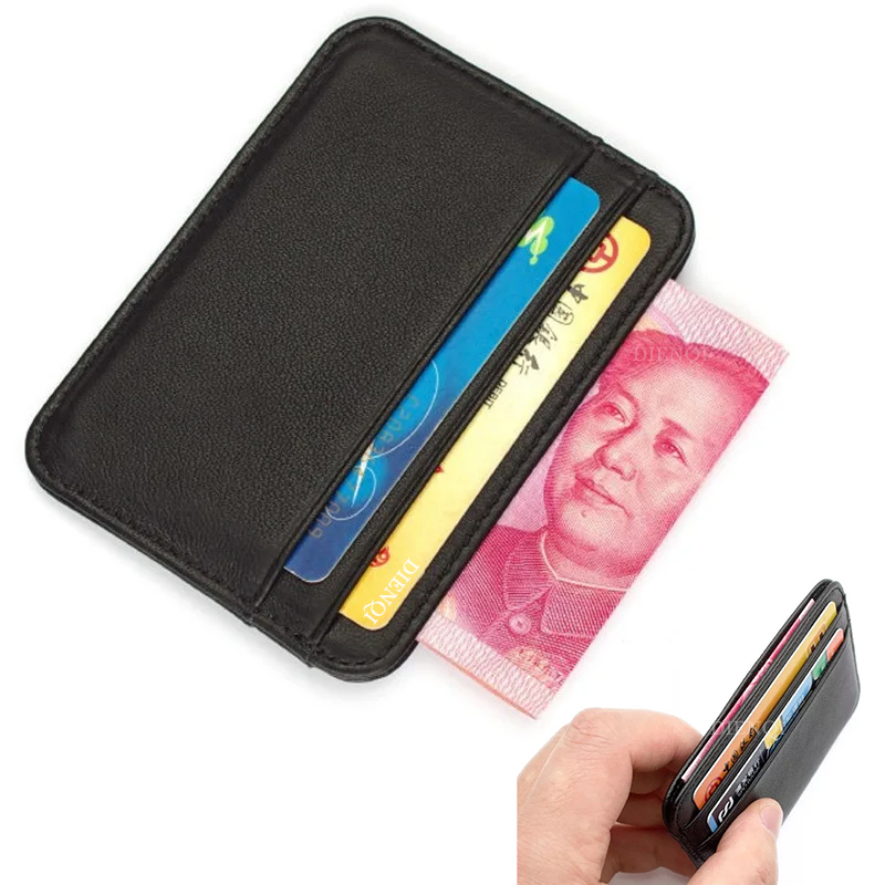Index Card Holder - ที่ใส่บัตรหนังแท้สำหรับผู้ชาย ที่ใส่บัตรเครดิต บัตรประจำตัว กระเป๋าสตางค์หนังแท้ทรงบางสีดำสำหรับผู้ชาย