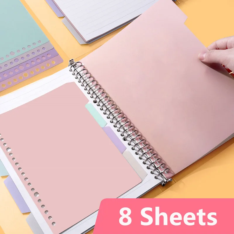 Tab Divider A4 - ตัวแบ่งที่มีสีสันสำหรับสมุดวางแผน A5ตัวแบ่งหน้าการจำแนกหน้าแท็บพลาสติกสำหรับ B5 A4เครื่องเขียนโน้ต8ชิ้น/เซ็ต