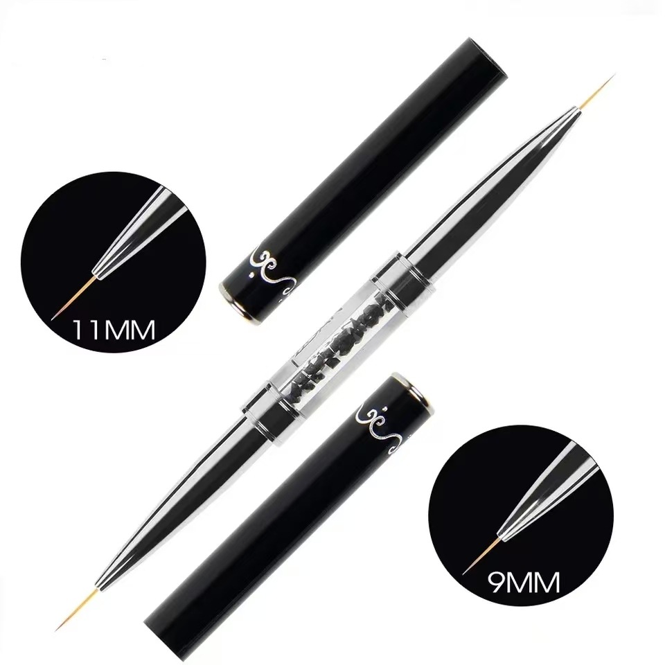 Correction Pen Fine - ปากกาเขียนลายเล็บแบบสองหัว ด้ามโลหะสีดำ หัวเล็กพิเศษ สำหรับเจลยูวี อุปกรณ์ทำเล็บ