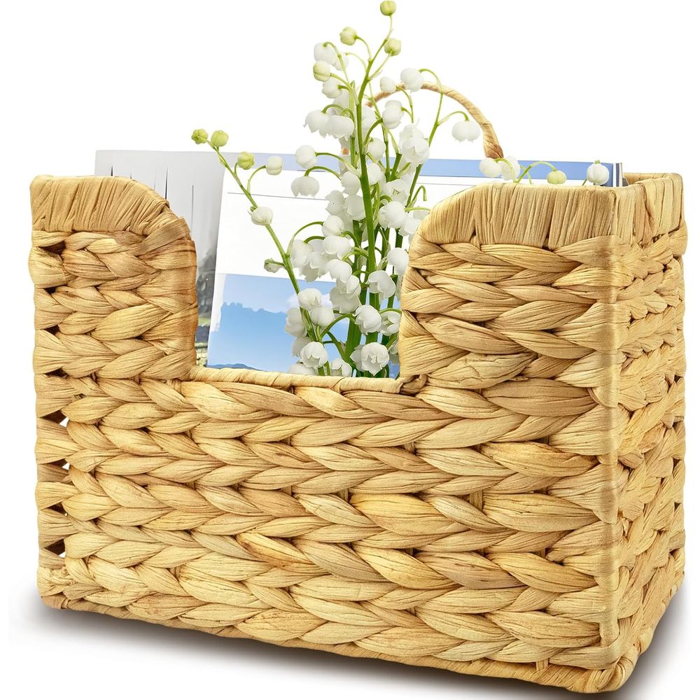Magazine Holder Rack - ที่แขวนนิตยสาร, ตะกร้าใส่จดหมายจากผักตบชวาแบบติดผนังพร้อมที่จับหรือที่วางหนังสือ เหมาะสำหรับห้องน้ำ บ้าน สำนักงาน -