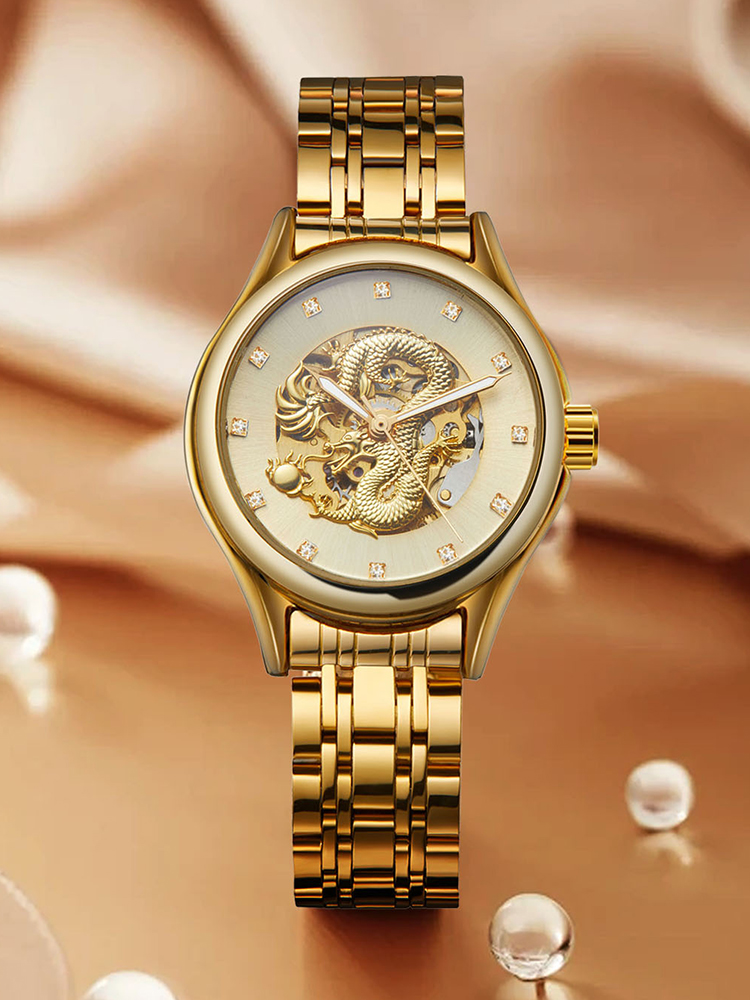 Paper Weight Crystal - T-WINNER High-end Luxury Dragon นาฬิกาผู้หญิงสแตนเลสโครงกระดูกเพชรนาฬิกาข้อมือสตรีนาฬิกาการเคลื่อนไหวอัตโนมัติ