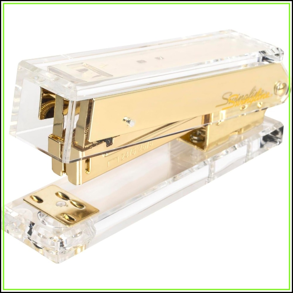 Stapler Half Strip - เครื่องเย็บกระดาษอะคริลิกใสสีทองขนาดกะทัดรัด, ความจุ 20 แผ่น, แบบครึ่งแถบ, เครื่องเย็บกระดาษแบบโปร่งใสสำหรับโต๊ะทำงาน