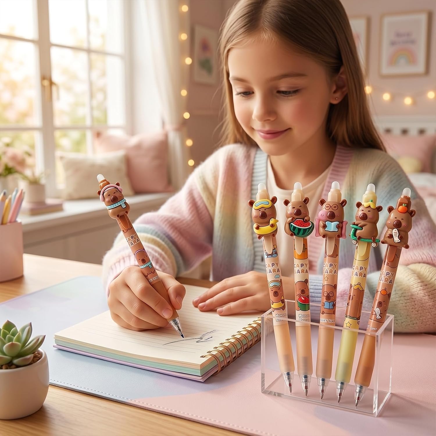 Correction Pen Fine - ปากกาลบได้ลายคาปิบาร่าน่ารัก ขนาด 0.5 มม. หัวเข็มแบบกด หมึกสีดำเขียนลื่น