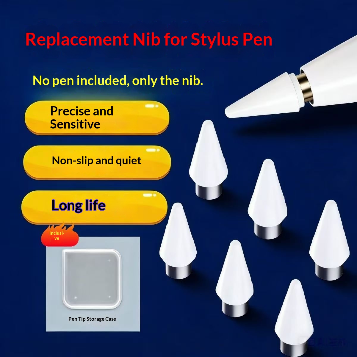Correction Pen Fine - ปลายปากกาสำรองสำหรับปากกาแบบคาปาซิทีฟ ทนทานต่อการสึกหรอ ปลายปากกาสำรองสำหรับหน้าจอสัมผัสแบบเงียบ ปลายปากกาแบบยาว ปลายปากกาแบบละเอียดสำหรับแท็บเล็ต ปลายปากกาแบบแบน