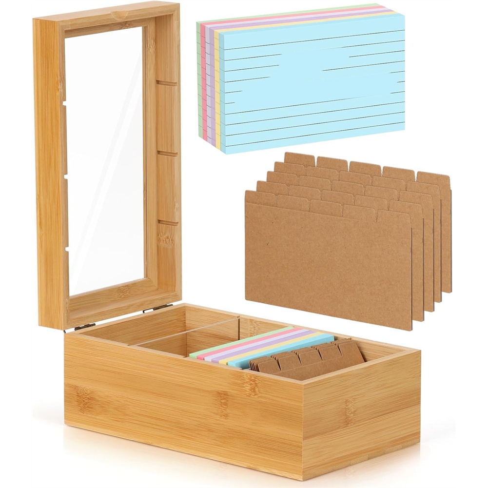 ABUA Bamboo Index Card Organiz - Card Index Box บทวิจารณ์และราคา
