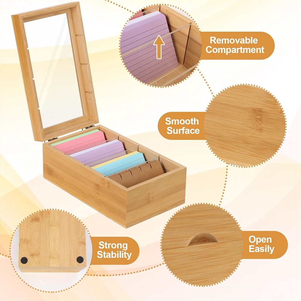 ABUA Bamboo Index Card Organiz - Card Index Box บทวิจารณ์และราคา